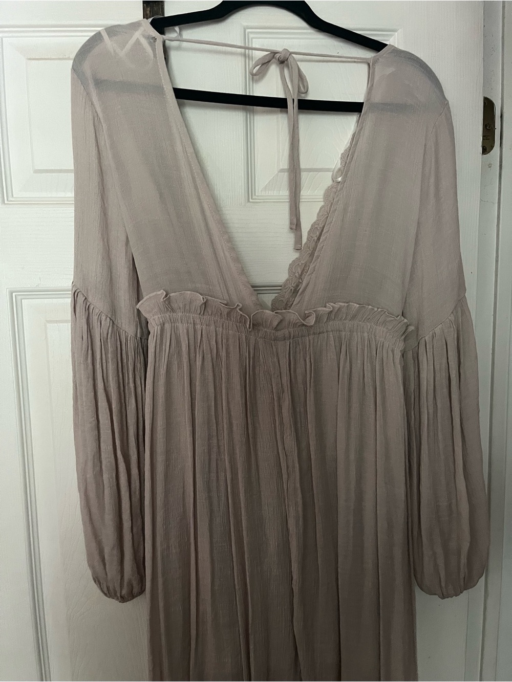 Aakaa Neutral Ruffle-Trim Maxi Dress